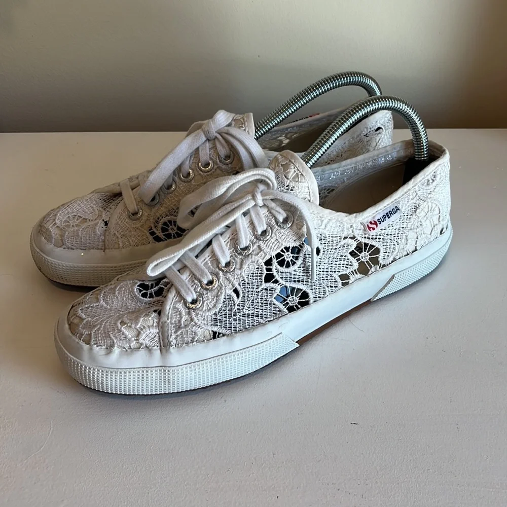 Superga 2750 White Macrame Lace Up Sneakers Size 9 - Picture 4 of 9